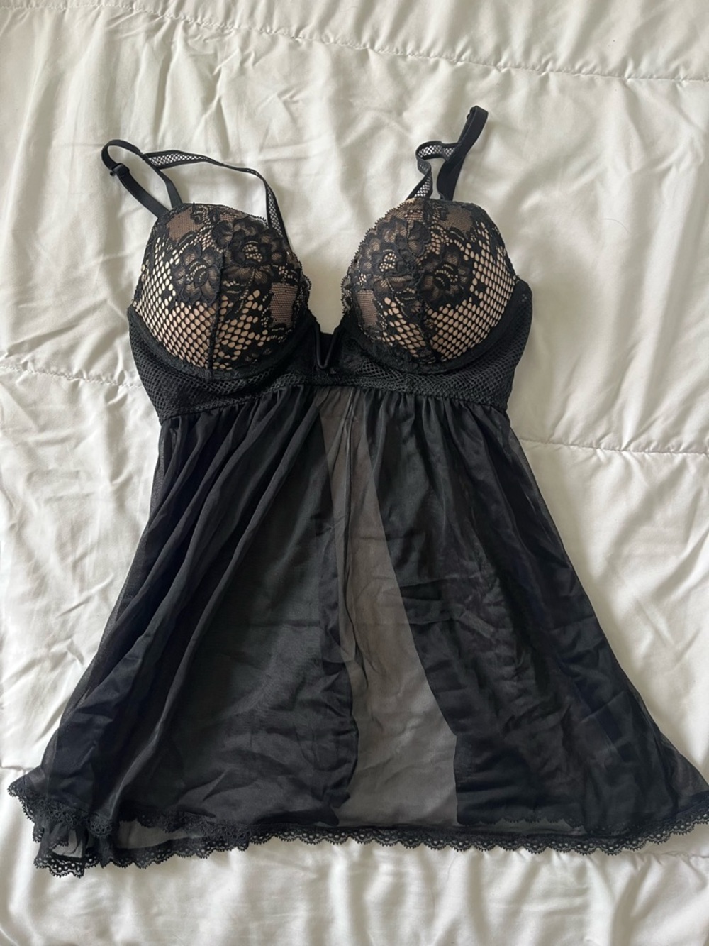 La SENZA Black Lace & Mesh Babydoll Chemise